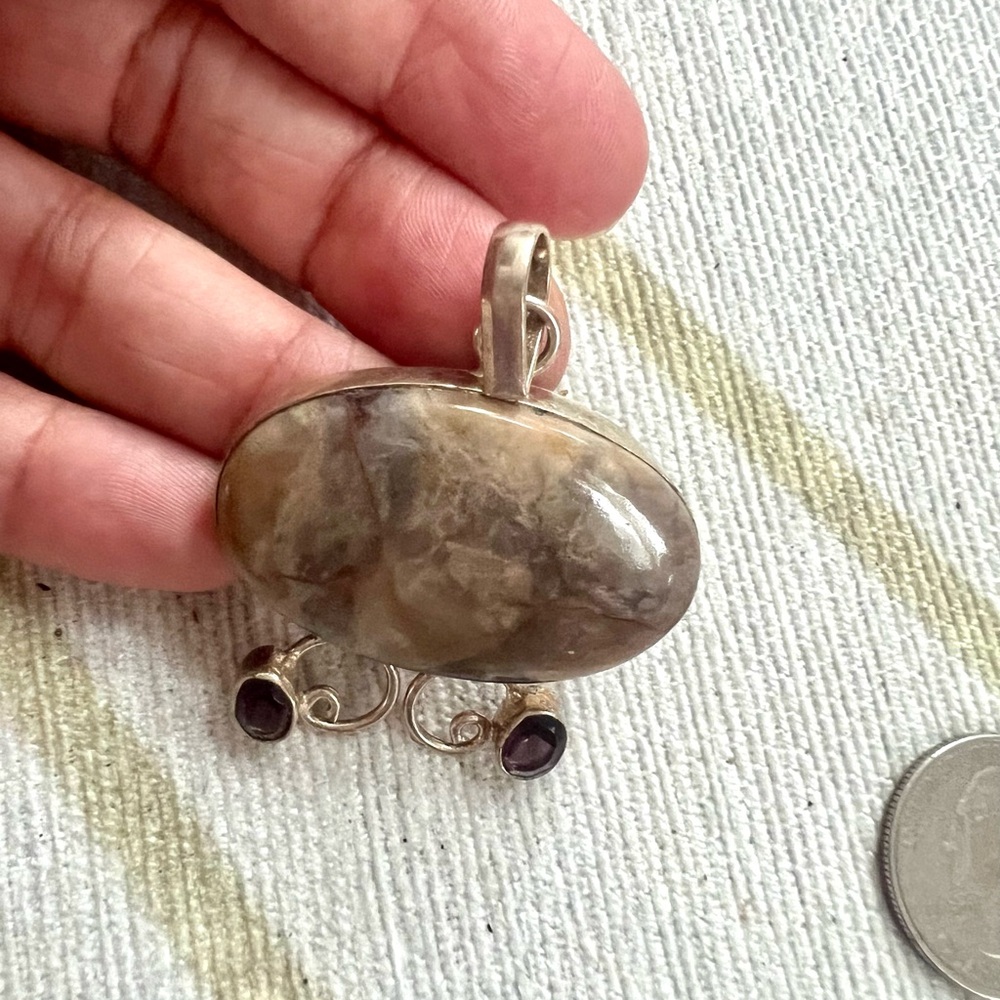 Jasper and Amethyst & Silver Pendant - Picture 6 of 6